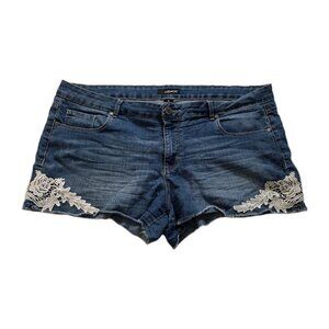 Vtg Jordache Denim Shorts Womens 18 Plus Size Blue Lace Inserts Western Y2K Boho